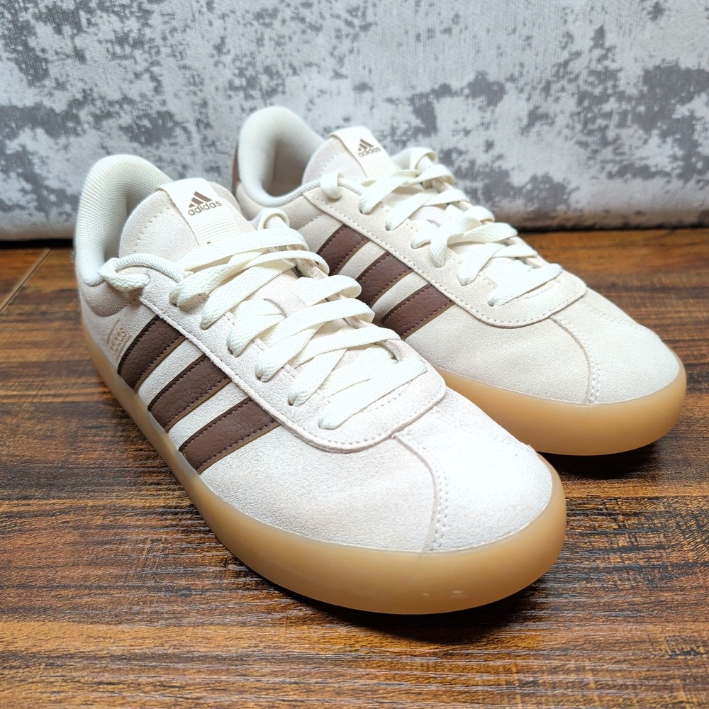 Adidas VL Court 3.0 Mens 8.5 Sneakers Off White Brown Gum Suede ID9063